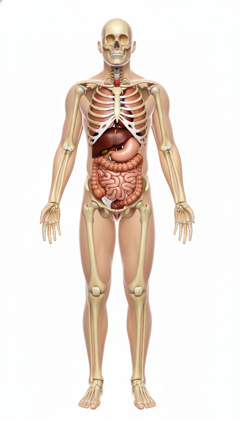 Human Body Silhouette showing organoid locations